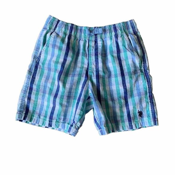 U.S. Polo Assn. Boy's Size Large 10-12 Blue Green Plaid Cotton Shorts - Picture 1 of 12